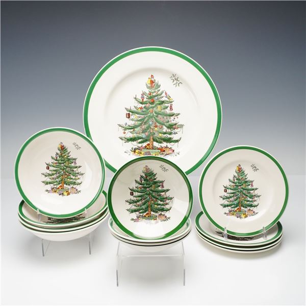 13pc Spode Porcelain Christmas Tree Plates & Bowls