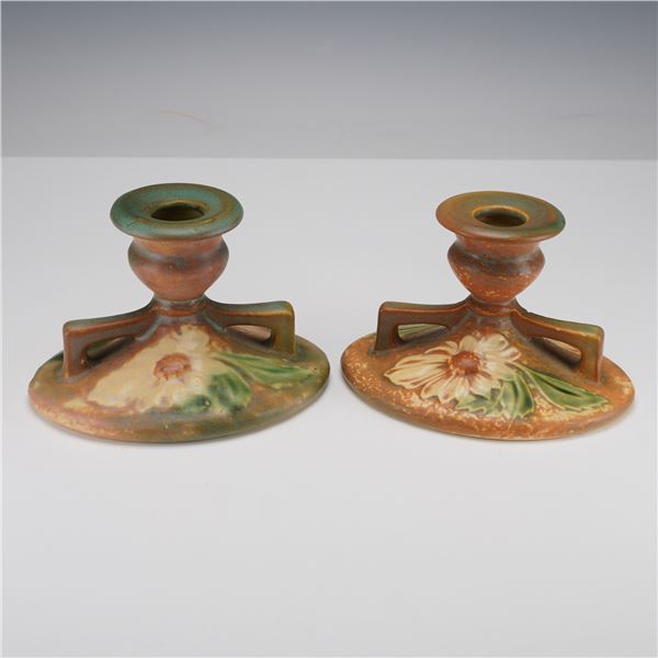 Pair of Roseville Pottery Candle Holders, Dahlrose
