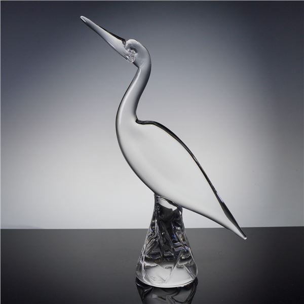 Marcolin Ronneby Glass Sculpture, Heron, Signed