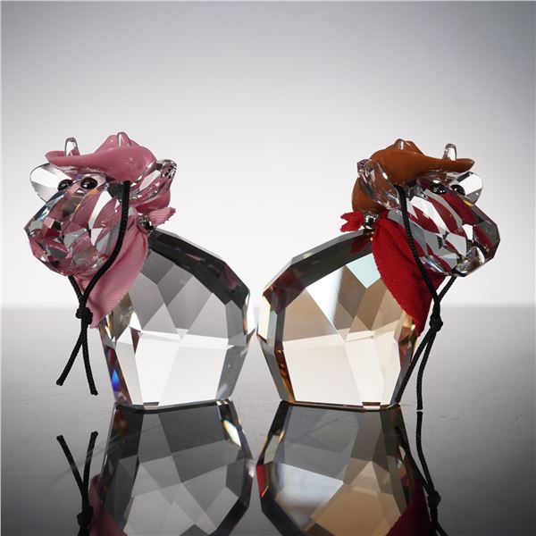 2pc Swarovski Crystal Figurines, Cowgirl Mo and Cowboy Mo