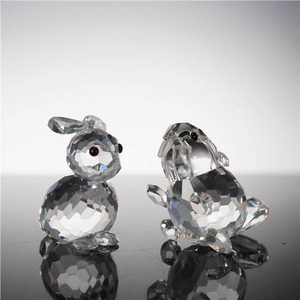 2pc Swarovski Crystal Figurines, Baby Beaver Lying & Mini Rabbit Sitting