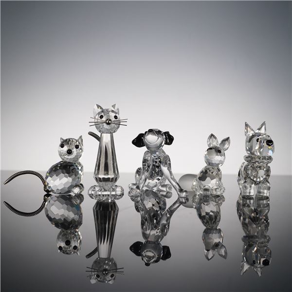 5pc Swarovski Crystal Figurines, Cats, Dogs, and Fox