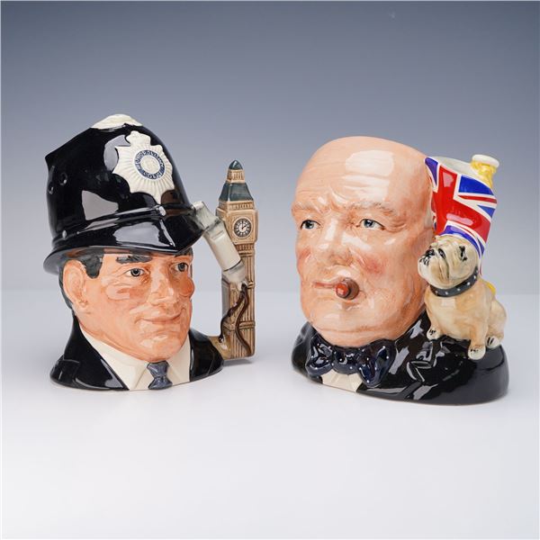 2pc Royal Doulton Character Jugs, Winston Churchill and The London Bobby