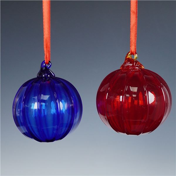 2pc Thames Glass for Tiffany and Co. Red and Blue Christmas Ornaments