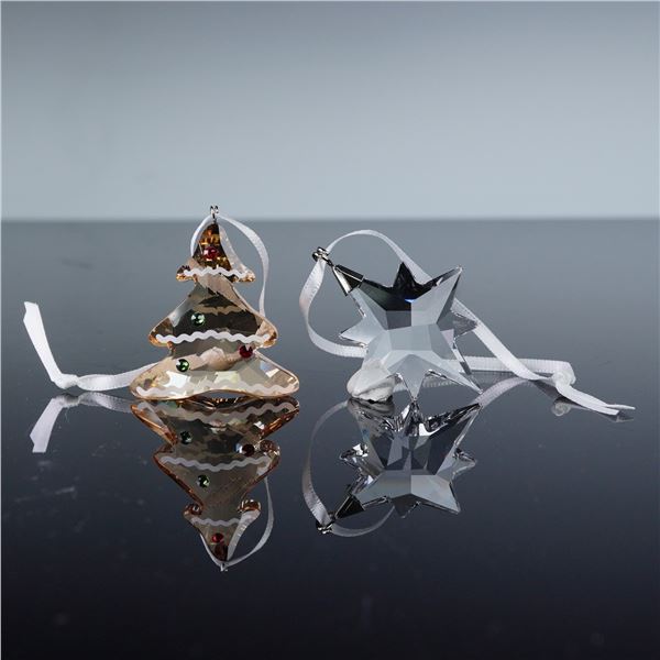 2pc Swarovski Crystal Tree Ornaments, Gingerbread Tree & Star