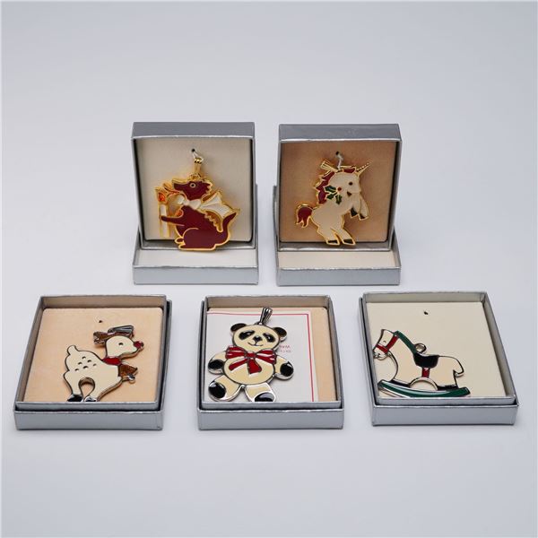 5pc Wallace Silversmiths Enameled Christmas Pendants