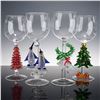 Image 1 : 4pc Yurana Design Handmade Glass Figural Goblets, Holiday Motif