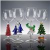 Image 2 : 4pc Yurana Design Handmade Glass Figural Goblets, Holiday Motif