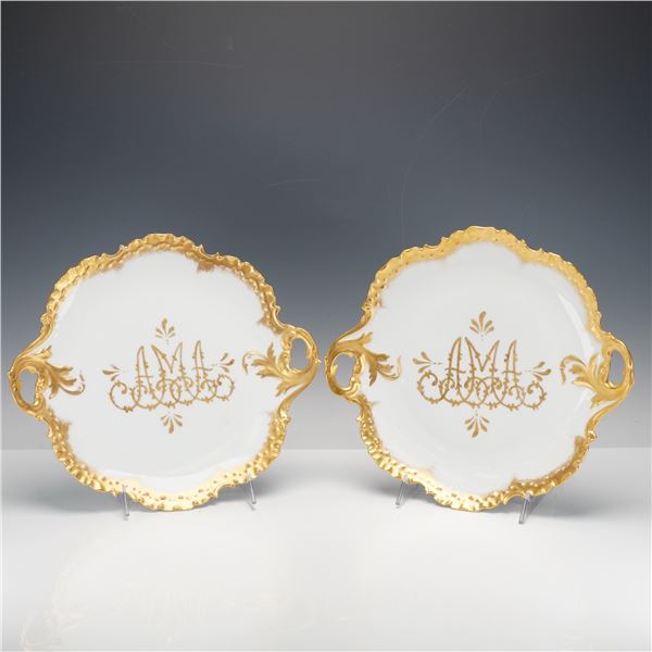 2pc Rosenthal Porcelain Signature Gold Monogrammed Serving Platters