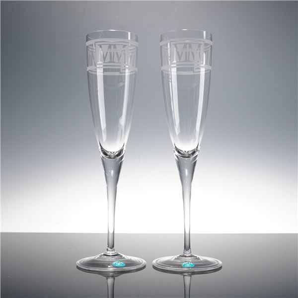 Pair of Tiffany & Co. Crystal Champagne Flutes, Millennium