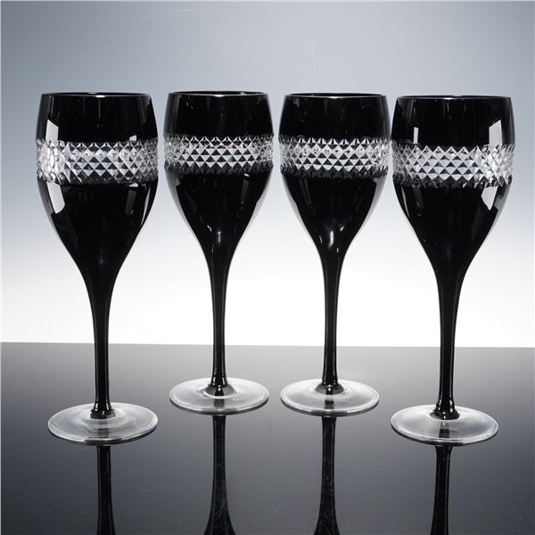 4pc John Rocha for Waterford Crystal Red Wine Glasses, Black Cut