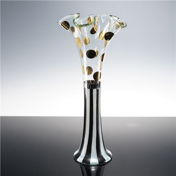 Mackenzie-Childs Hand Painted Glass Vase, Circus