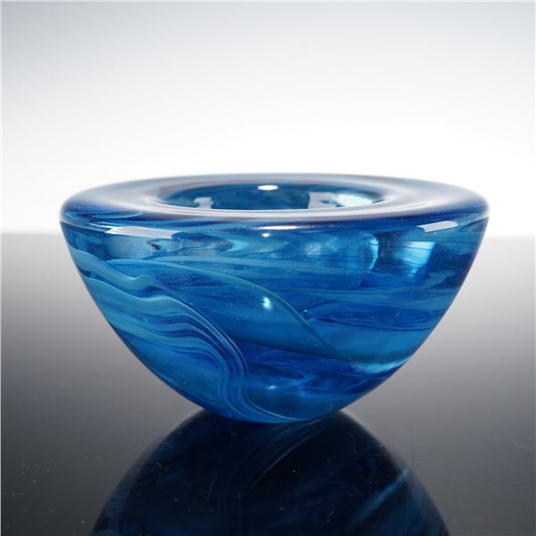 Kosta Boda Votive Candle Holder, Blue Swirled Glass