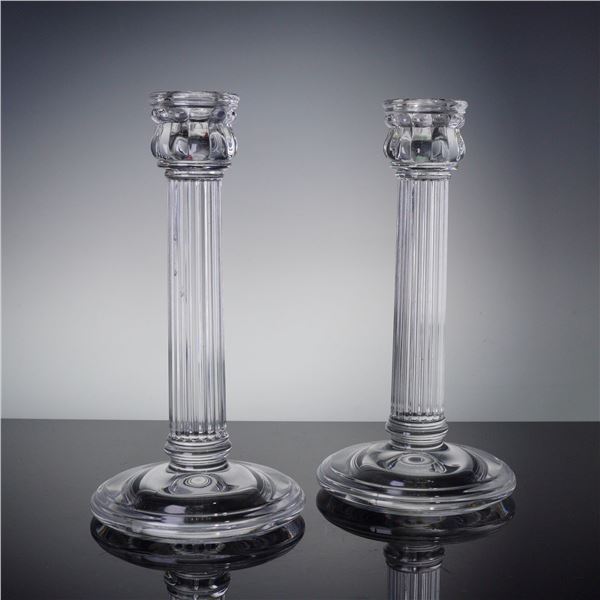 Pair of Crystal Columnar Candle Holders