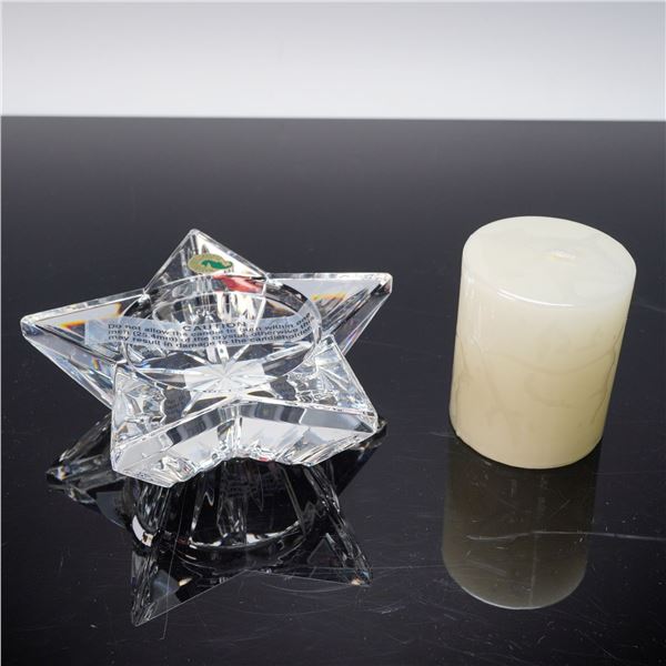 2pc Waterford Crystal Star Candleholder with Pillar Candle