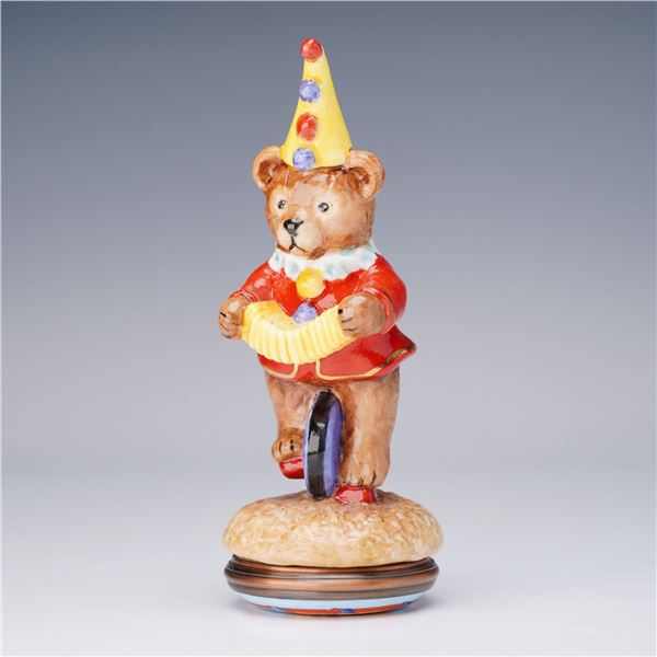 Halcyon Days Enamel Box, Circus Bear on Unicycle