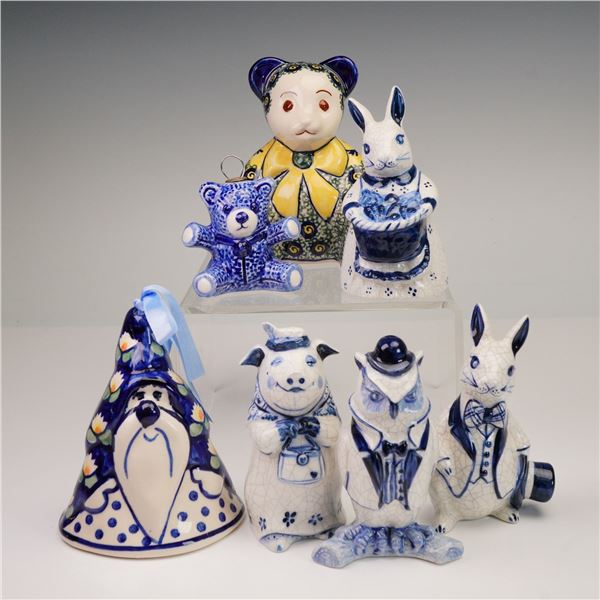 7pc Boleslawec and The Potting Shed Delft-Style Animal Figurines