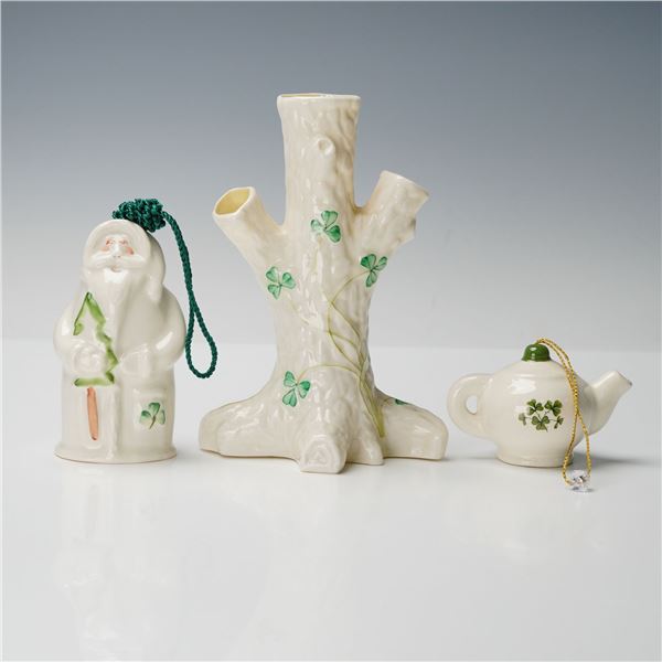 3pc Porcelain Shamrock Bud Vase and Ornaments