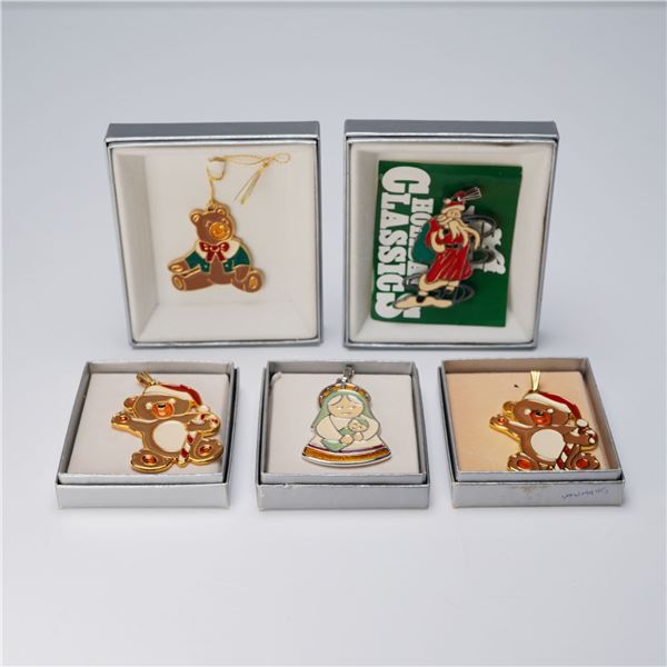 5pc Wallace Silversmiths Enameled Christmas Pendants