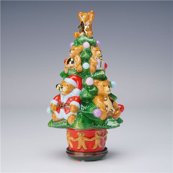Halcyon Days Enamel Box, Christmas Tree with Teddy Bears