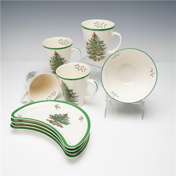 9pc Spode Porcelain Christmas Tree Dessert Set- Cups & Plates