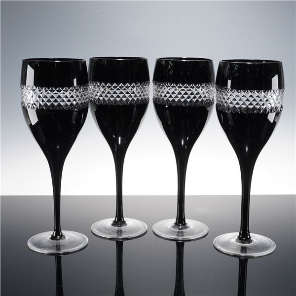 4pc John Rocha for Waterford Crystal Red Wine Glasses, Black Cut