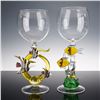 Image 1 : 2pc Yurana Design Handmade Glass Figural Goblets, Fish Motif