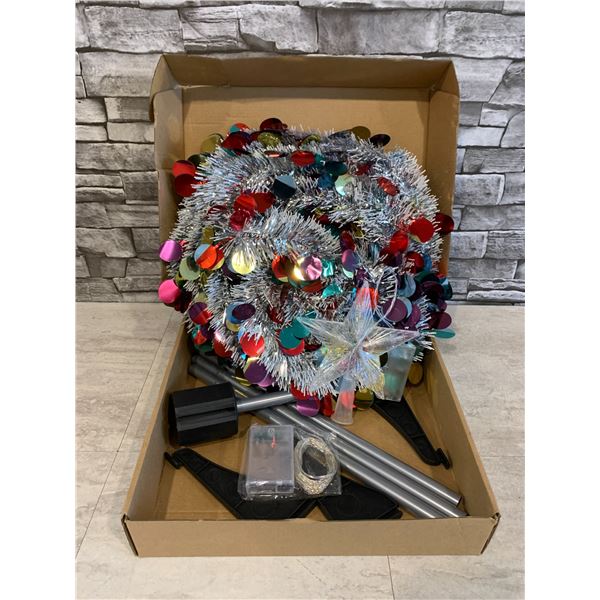 Pop Up Christmas Tree - 5 Ft - Collapsible Artificial Tinsel Xmas Tree - LED - Indoor Outdoor.