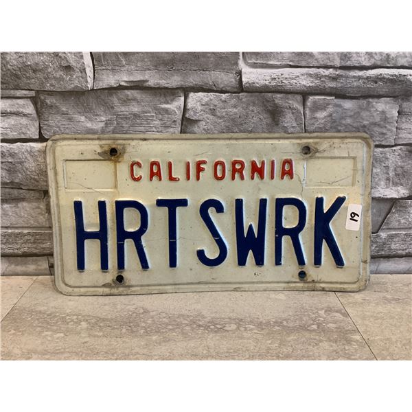 California License Plate - HRTSWRK