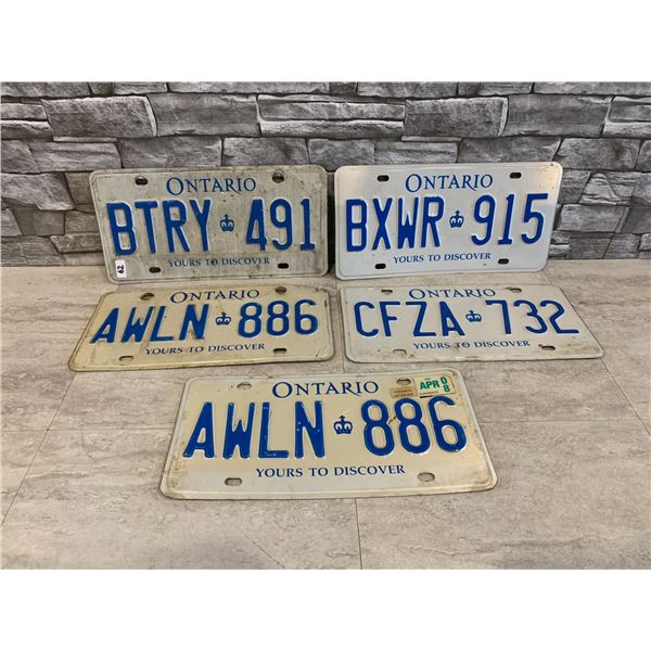 Lot of 5 Ontario License Plates