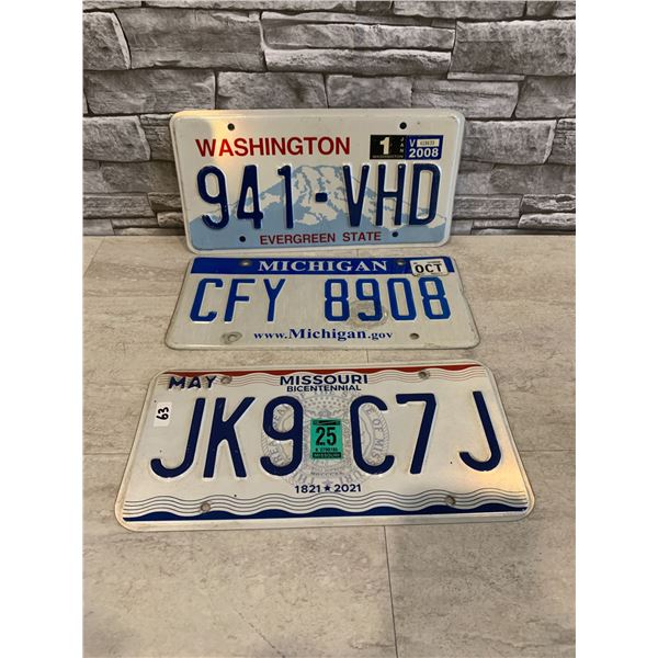 Lot of 3 US License Plates - Missouri Biscentennial - Michigan - Washington