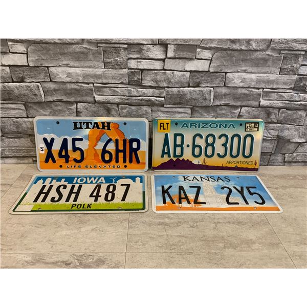 Lot of 4 US License Plates - Utah - Iowa - Arizona - Kansas