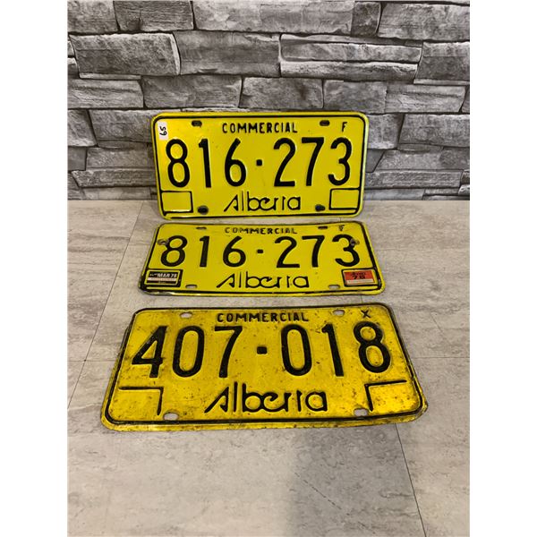 Lot of 3 Alberta Commercial Licene Plates - 2 Matching