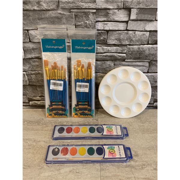 2 Packs of Watercolor Paints - 1 Pallete & 2 Sets of Artist Brushes