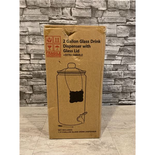 2 Gallon Glass Drink Dispenser with Glass Lid - 16in Tall
