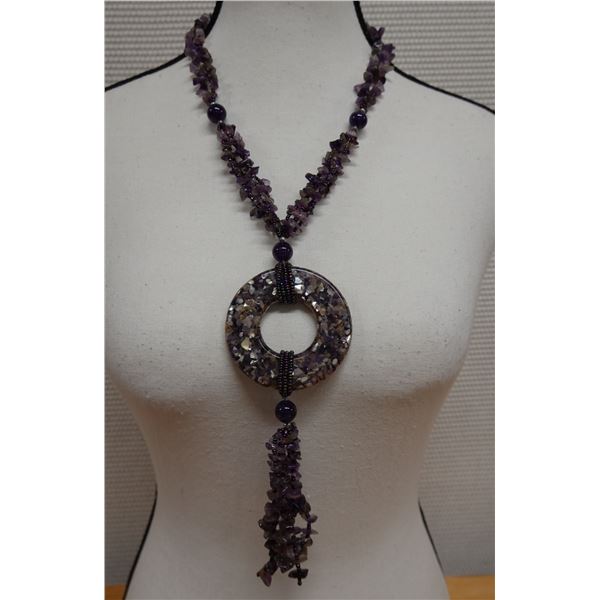 Amethyst Necklace w/ Large Circular Pendant 36"L