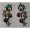 Image 1 : Pair Large Vintage Lunch at the Ritz Earrings w/ Koi & Orchids Design, Signed & Dated 1985,  4"L