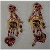 Image 1 : Pair Large Vintage Lunch at the Ritz Earrings w/ Love You Design, Signed & Dated 1989,  4"L