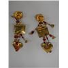 Image 6 : Pair Large Vintage Lunch at the Ritz Earrings w/ Love You Design, Signed & Dated 1989,  4"L