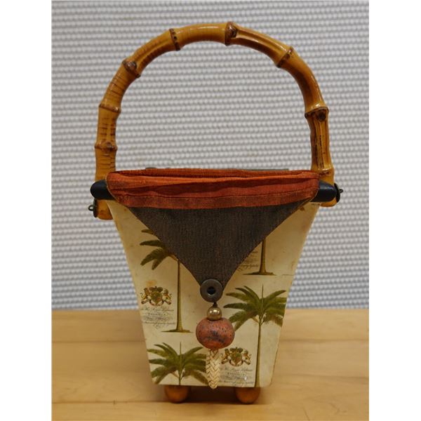 Two Ladies Bag w/ Palm Trees & Cinnabar Closure, Made in Hawaii by Rachael 6.5" x 6.5" x 10"H