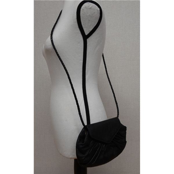 Lauren Merkin Black Leather Snake-Print Cross-Body Bag 9.5" x 6"