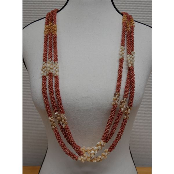 Niihau Triple-Strand Pink PoePoe Shell Lei w/ COA 37"L