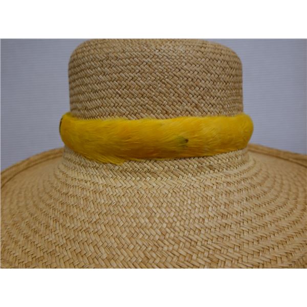 Vintage Rare Domed Ali'I Yellow Feather Lei 25"L (hat not included)