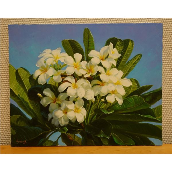 Original Oil Painting, Plumeria by Hawaii Artist from the School of Daniel Kim 20" x 16" Unframed