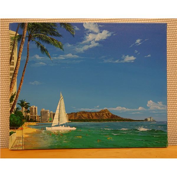 Original Oil Painting, Catamaran & Diamond Head by Hawaii Artist from the School of Daniel Kim