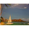 Image 2 : Original Oil Painting, Catamaran & Diamond Head by Hawaii Artist from the School of Daniel Kim