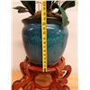 Image 10 : Blue Koi Pot w/ Artificial Orchid Plant on Rosewood Stand