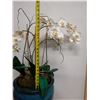 Image 12 : Blue Koi Pot w/ Artificial Orchid Plant on Rosewood Stand
