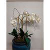 Image 2 : Blue Koi Pot w/ Artificial Orchid Plant on Rosewood Stand