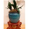 Image 3 : Blue Koi Pot w/ Artificial Orchid Plant on Rosewood Stand